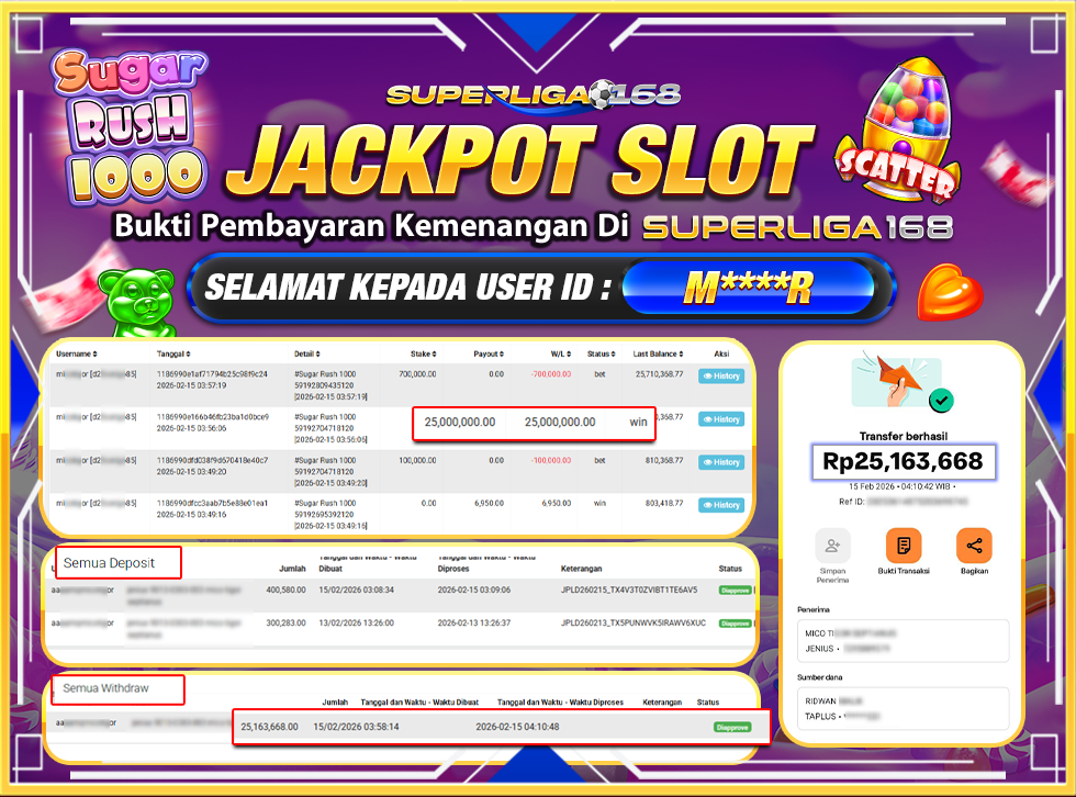 SUPERLIGA168 JACKPOT SUGAR RUSH 1000 Rp.25,163,668-LUNASSS